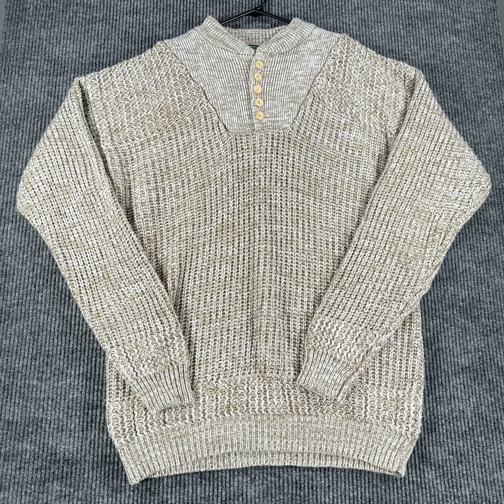 Campus Sweater Mens XL Extra Large Beige Chunky Knit 1/4 Button Pullover